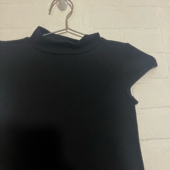 PRETTYLITTLETHING Womens XS Black Bodycon Ribbed Mock Neck Dress Short SleeveNWT - Picture 4 of 7